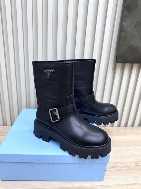 Prada Sheepskin Lined Martin Boots Non Slip Comfortable Durable Footwear