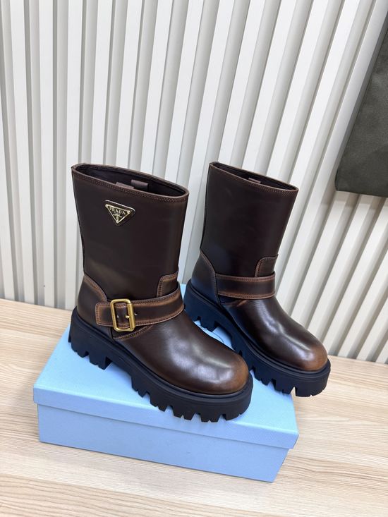 Prada Sheepskin Lined Martin Boots Non Slip Comfortable Durable Footwear