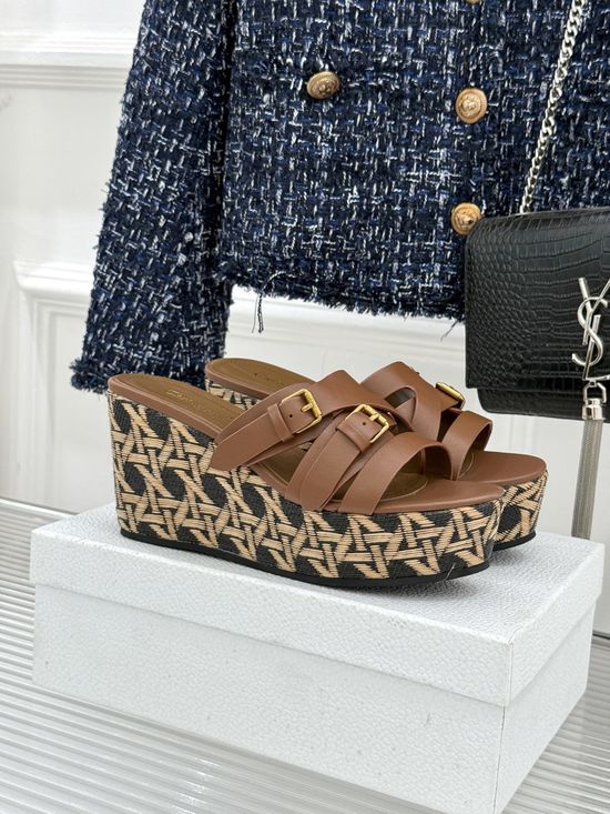 Christian Dior Woven Pattern Espadrille Wedge Slides Soft Lining Durable
