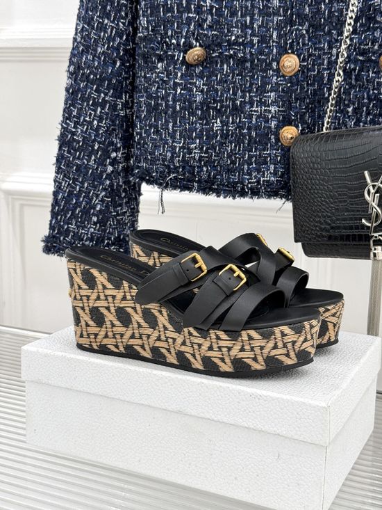 Christian Dior Woven Pattern Espadrille Wedge Slides Soft Lining Durable