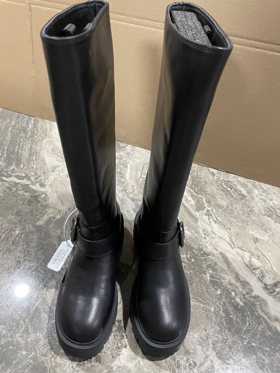 Prada Genuine Leather Riding Boots With Rubber Sole