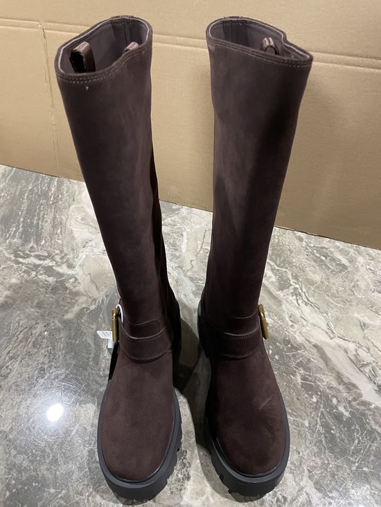 Prada Genuine Leather Riding Boots With Rubber Sole