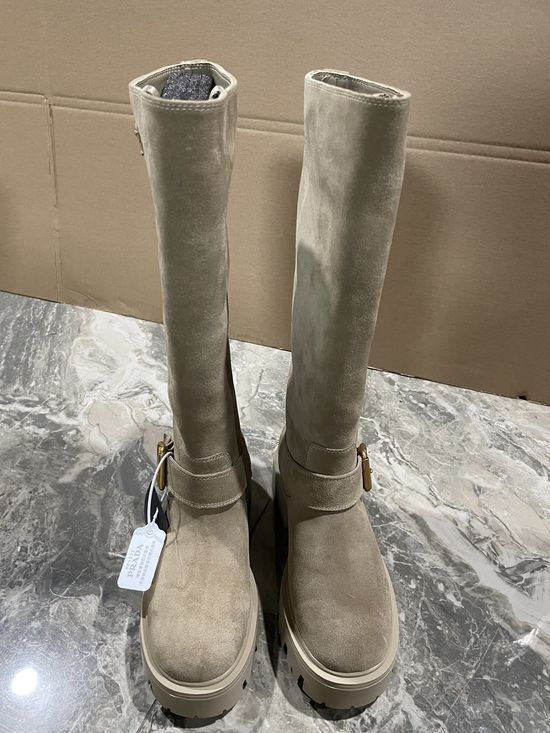 Prada Genuine Leather Riding Boots With Rubber Sole