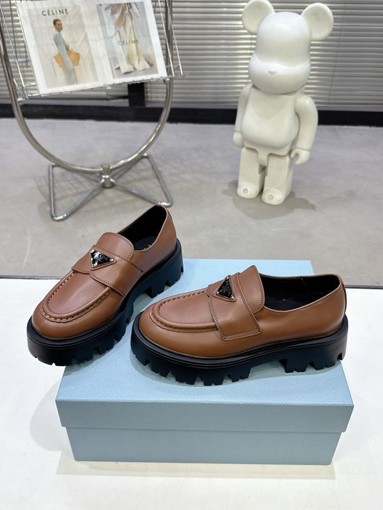Prada Chunky Platform Mary Jane Loafers Leather Upper Comfortable