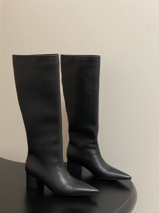 Khaite Snake Print Pointed Toe Chunky Heel Knee High Boots