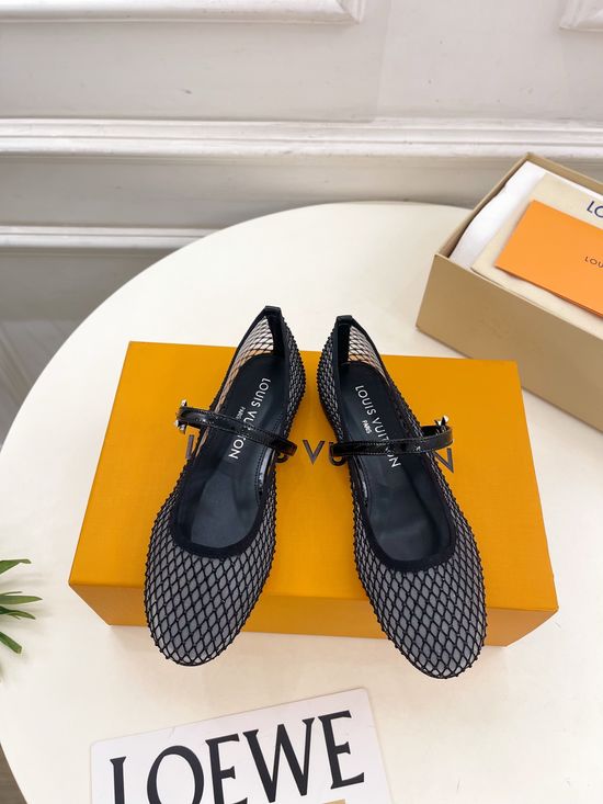 Louis Vuitton Rhinestone Mesh Surface Mary Jane Ballet Flats