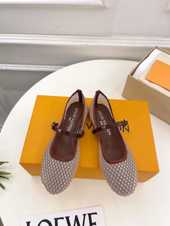 Louis Vuitton Rhinestone Mesh Surface Mary Jane Ballet Flats