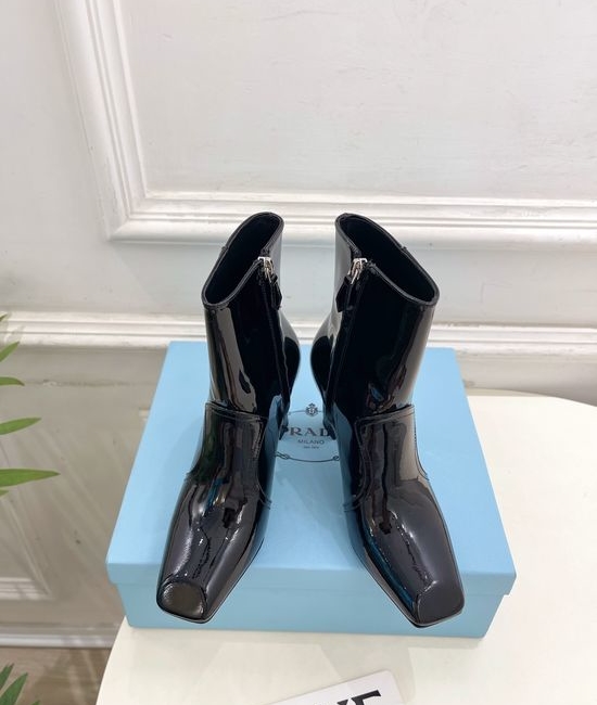 Prada Patent Leather High Heel Chelsea Ankle Boots