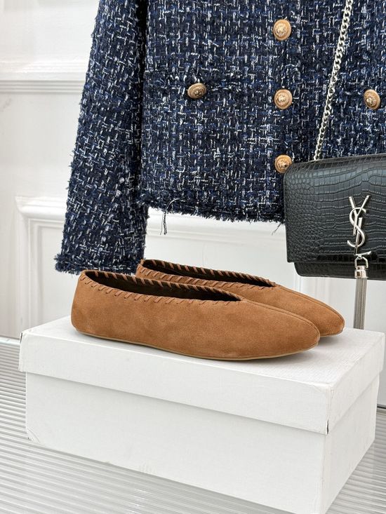 The Row Minimalist Woven V-cut Leather Shoes Handcrafted Comfortable Footwear