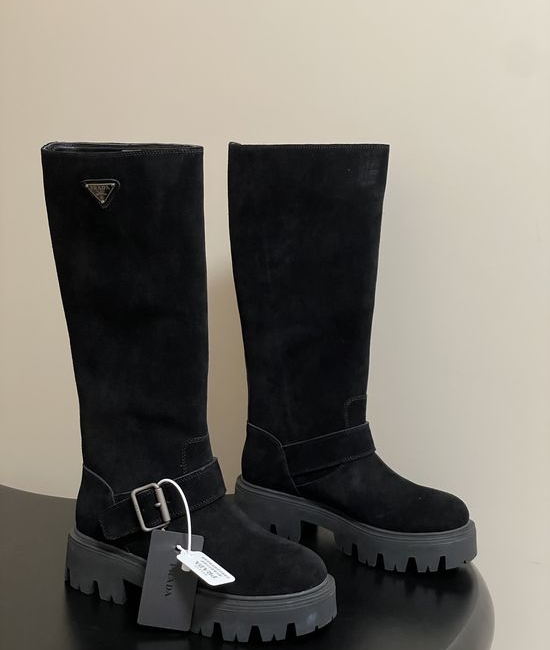 Prada Vintage Suede Leather Thick Sole Mid Calf Boots