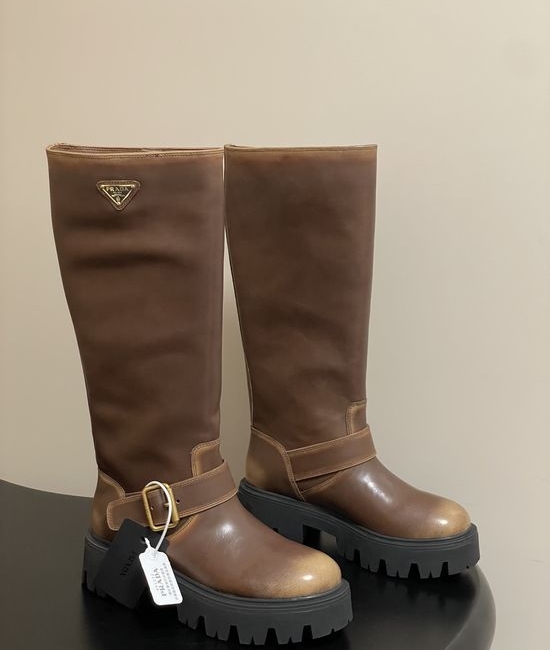 Prada Vintage Suede Leather Thick Sole Mid Calf Boots