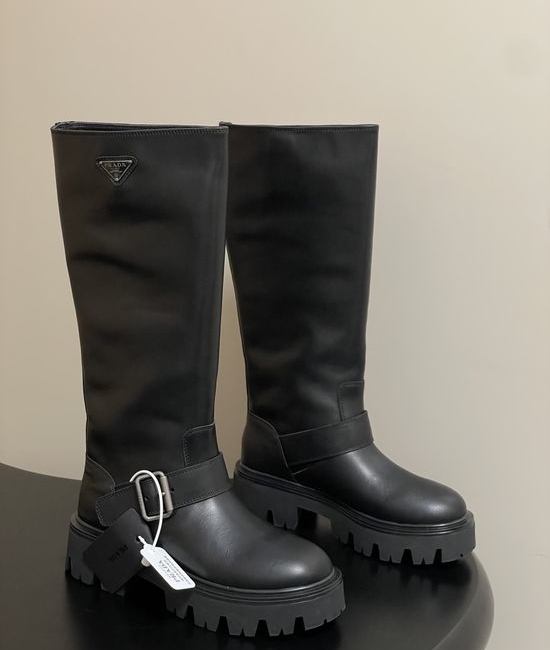 Prada Vintage Suede Leather Thick Sole Mid Calf Boots