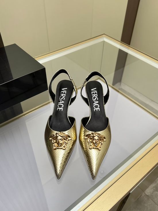 Versace Cowhide Low Heel Slingback Dress Sandals