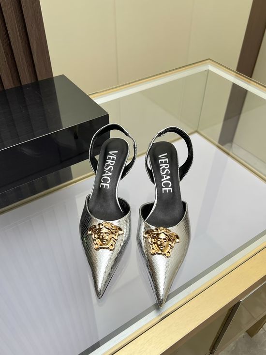 Versace Cowhide Low Heel Slingback Dress Sandals