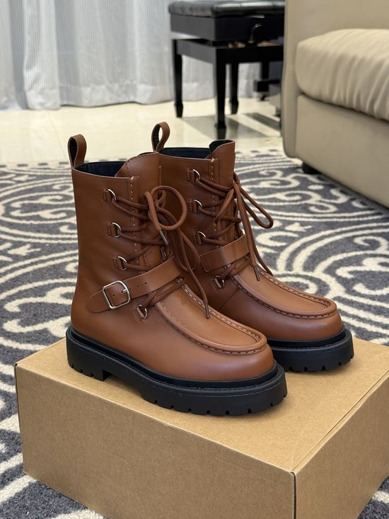 Hermes Premium Calfskin Ankle Boots Comfortable Versatile