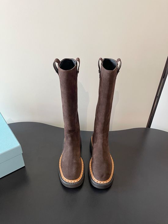 Prada Platform Chunky Sole Leather Biker Ankle Boots