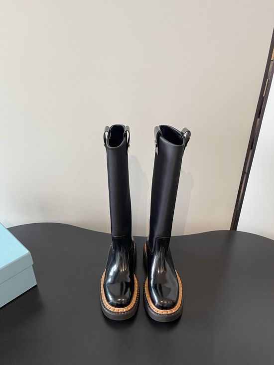 Prada Platform Chunky Sole Leather Biker Ankle Boots