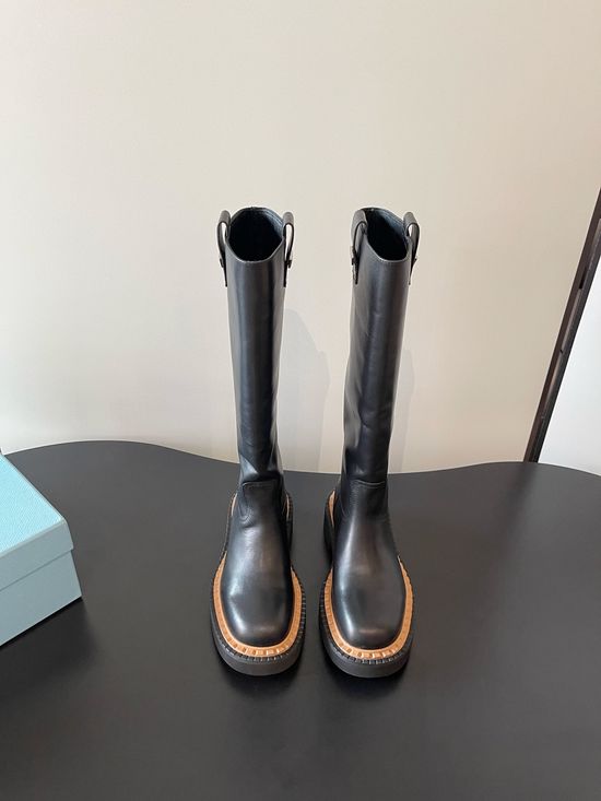 Prada Platform Chunky Sole Leather Biker Ankle Boots