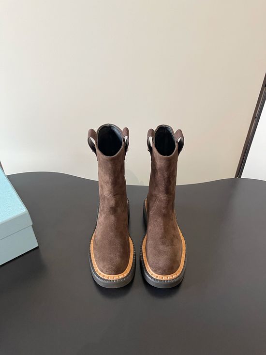 Prada Casual Platform Leather Biker Ankle Boots