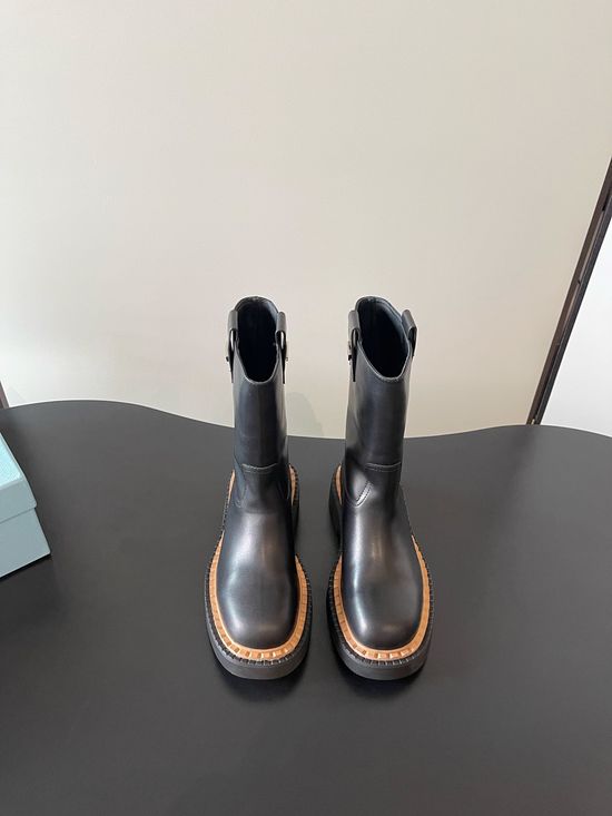 Prada Casual Platform Leather Biker Ankle Boots