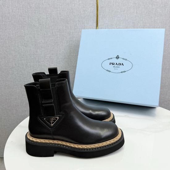 Prada Premium Genuine Leather Tall Motorcycle Boots Comfortable Fit