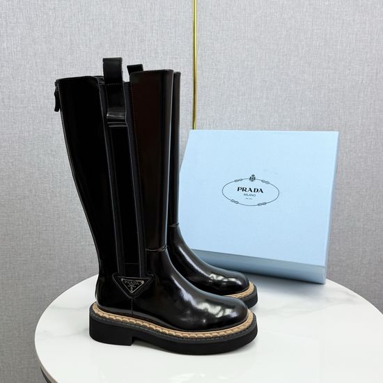 Prada Genuine Leather Tall Boots Classic Style Premium Quality