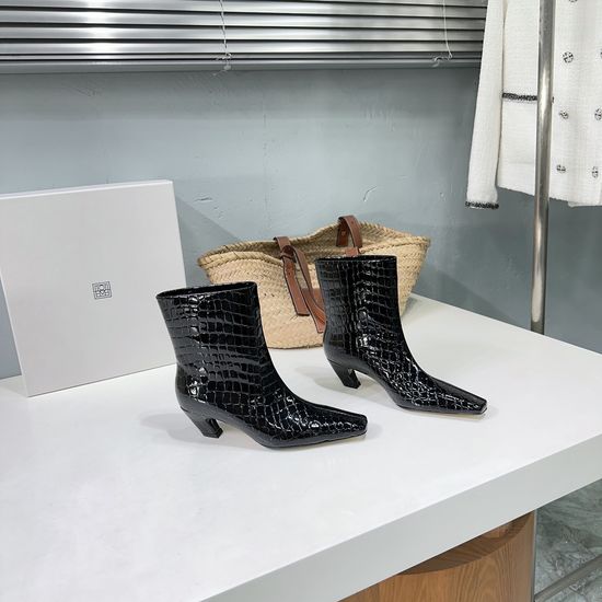 Khaite Square Toe Kitten Heel Ankle Boots Leather Upper