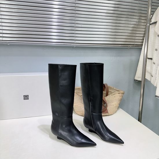 Toteme Pointed Toe Wedge Knee High Boots Leather Sole