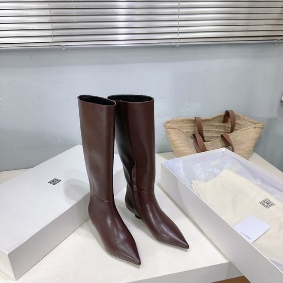 Toteme Pointed Toe Wedge Knee High Boots Leather Sole