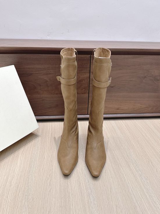 Orinous Square Toe Buckle Strap Suede Leather Tall Boots