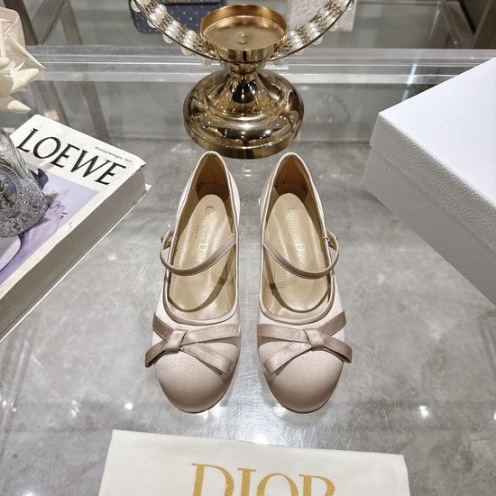 Christian Dior Satin Bow Flat Ballet Shoes Premium Leather Sole