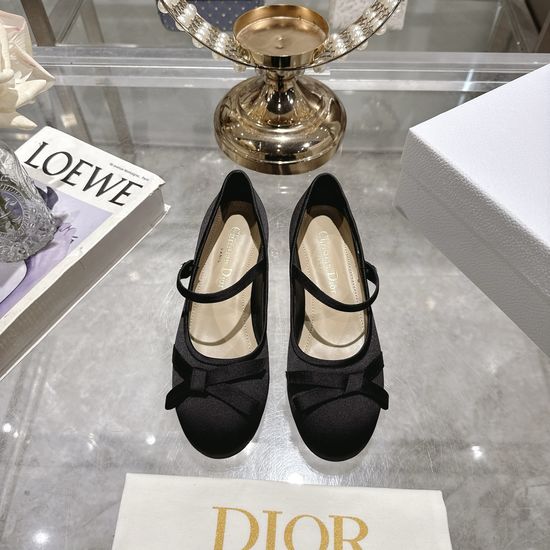 Christian Dior Satin Bow Flat Ballet Shoes Premium Leather Sole