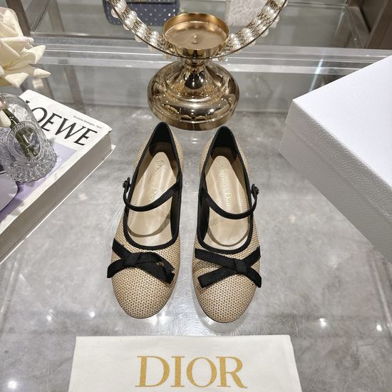 Christian Dior Satin Bow Flat Ballet Shoes Premium Leather Sole