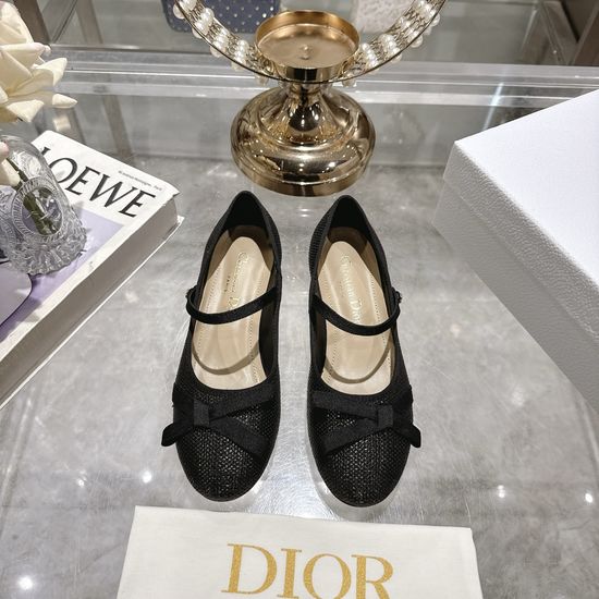 Christian Dior Satin Bow Flat Ballet Shoes Premium Leather Sole