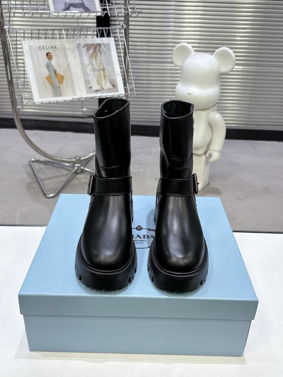 Prada Classic Emblem Slip On Short Boots Soft Leather Lining
