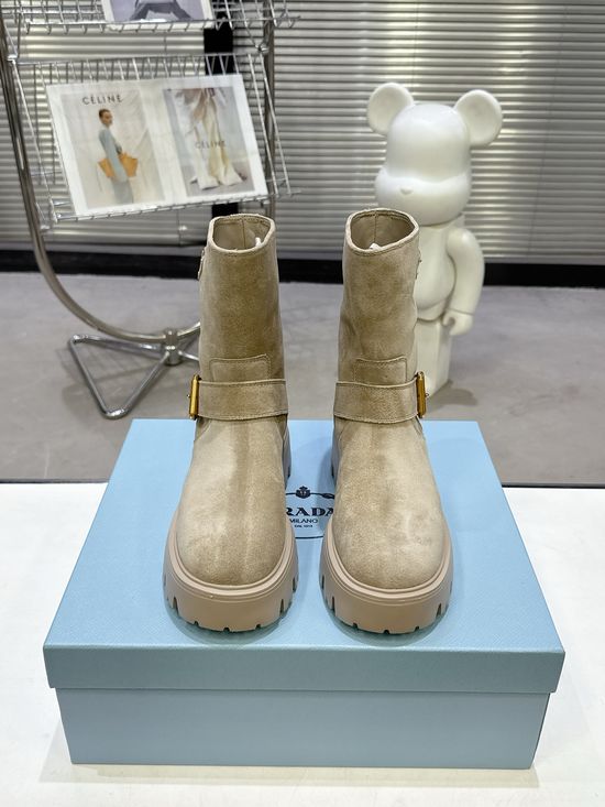 Prada Classic Emblem Slip On Short Boots Lightweight Sole