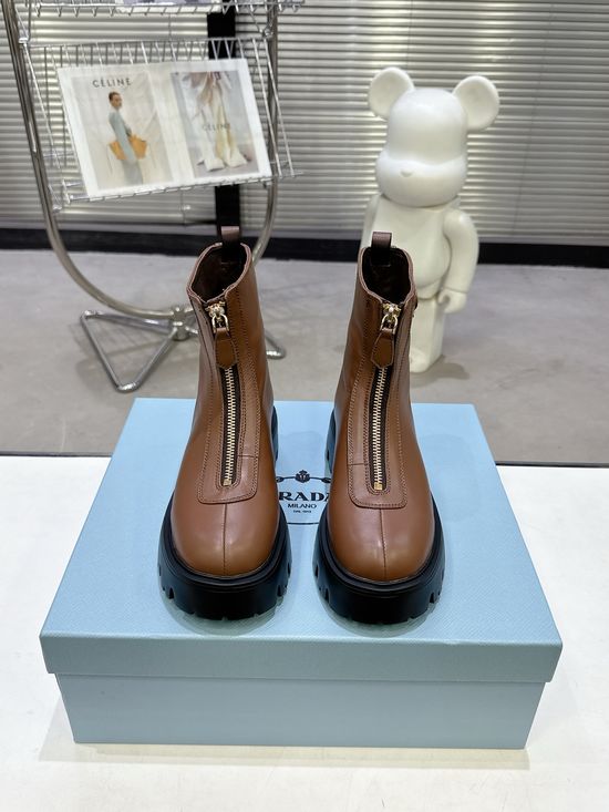 Prada Slip On Leather Ankle Boots Lightweight Comfortable Stylish Footwear