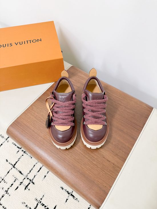 Louis Vuitton Calfskin Platform Lace-up Casual Shoes with Thick Rubber Sole