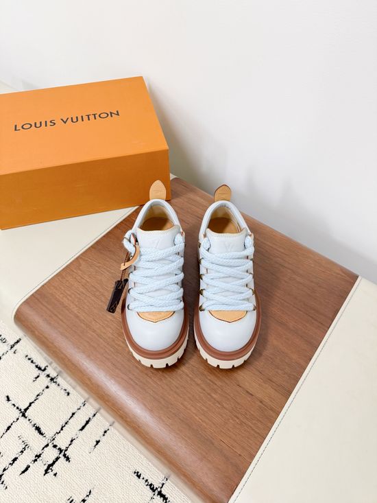 Louis Vuitton Calfskin Platform Lace-up Casual Shoes with Thick Rubber Sole