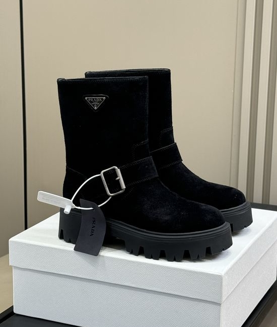 Prada Soft Calfskin Mid Calf Boots With Comfortable Sole