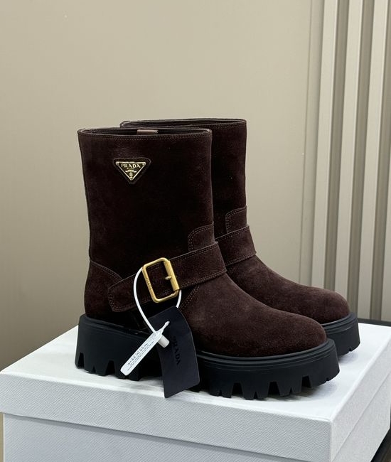 Prada Soft Calfskin Mid Calf Boots With Comfortable Sole