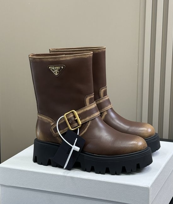 Prada Soft Calfskin Mid Calf Boots With Lightweight Sole