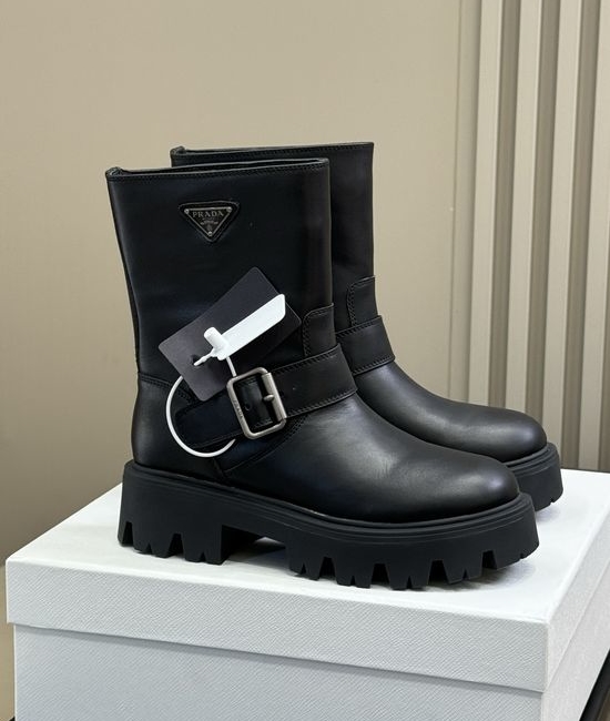 Prada Soft Calfskin Mid Calf Boots With Lightweight Sole