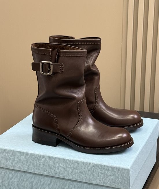 Prada Ruched Cowhide Ankle Boots With Durable Sole