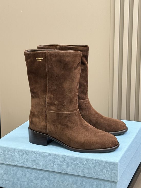Prada Soft Suede Ankle Boots With Durable Non-Slip Sole