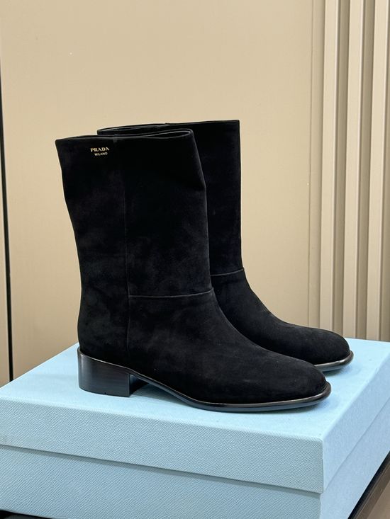 Prada Soft Suede Ankle Boots With Durable Non-Slip Sole