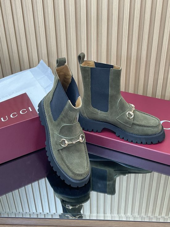 Gucci Horsebit Decor Chelsea Ankle Boots Thick Grooved Rubber Sole