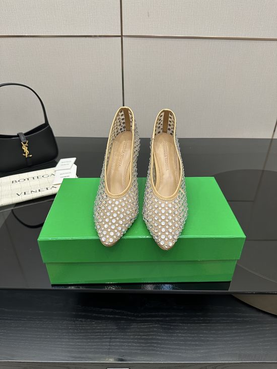 Bottega Veneta Rhinestone Mesh Round Toe Flat Comfortable Office Shoes