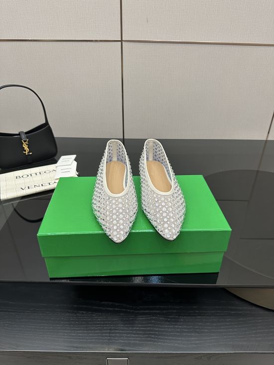 Bottega Veneta Rhinestone Mesh Round Toe Flat Comfortable Office Shoes