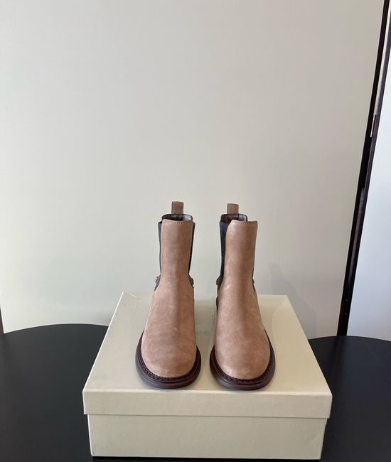 Brunello Cucinelli Elastic Chelsea Ankle Boots With Chain Decor